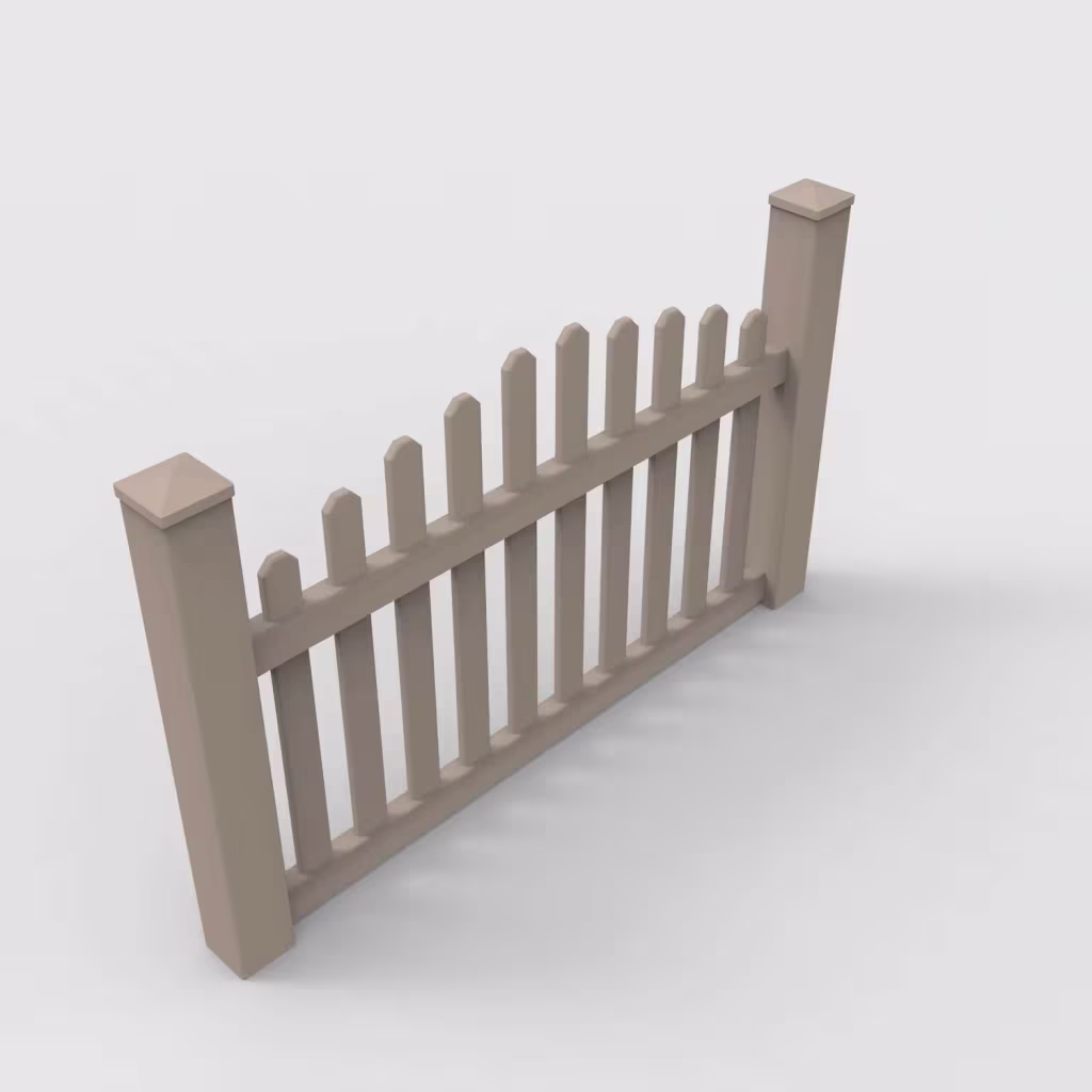 Clay arched picket 3.5 ft fence, isometric view