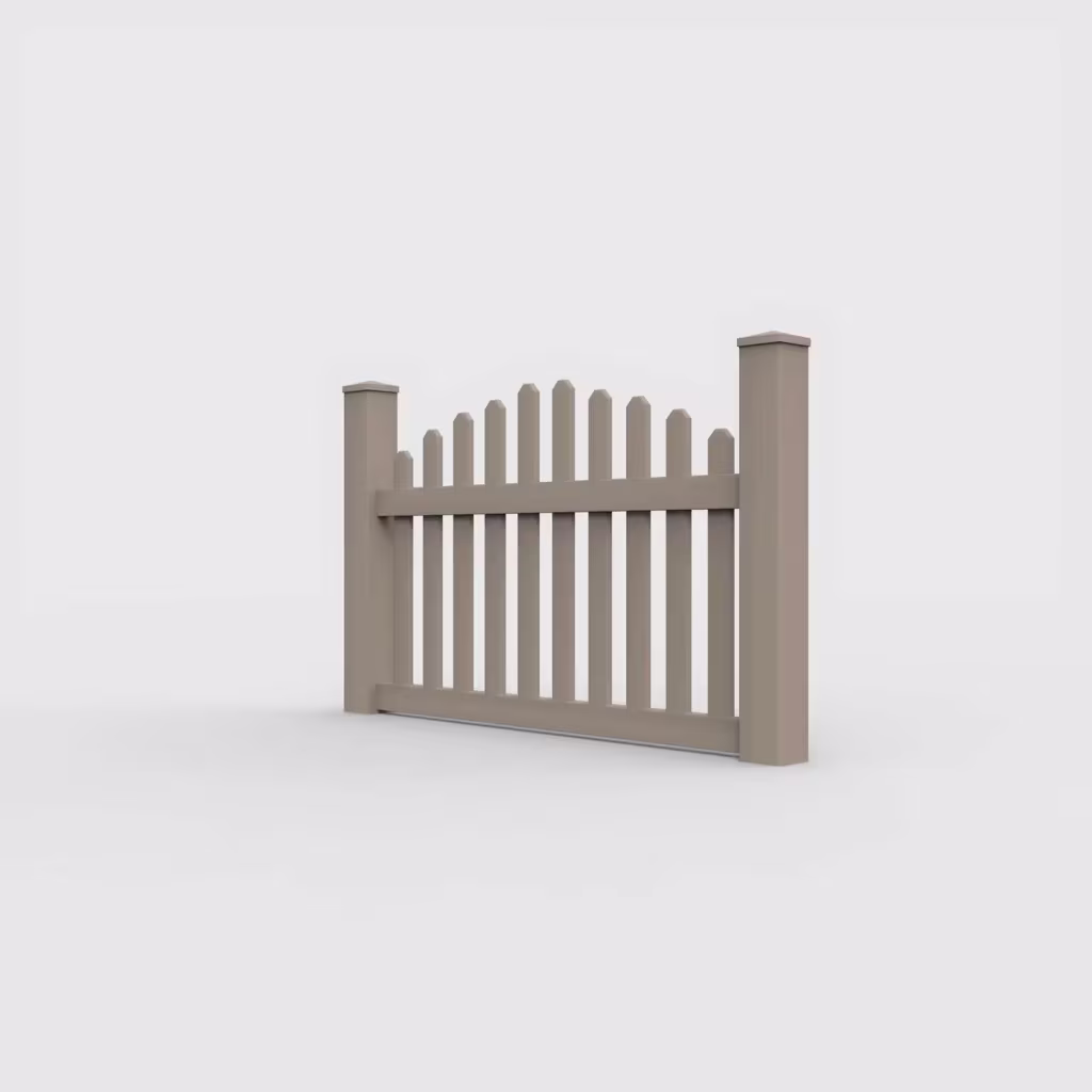 Clay arched picket 3.5 ft fence, left-side view