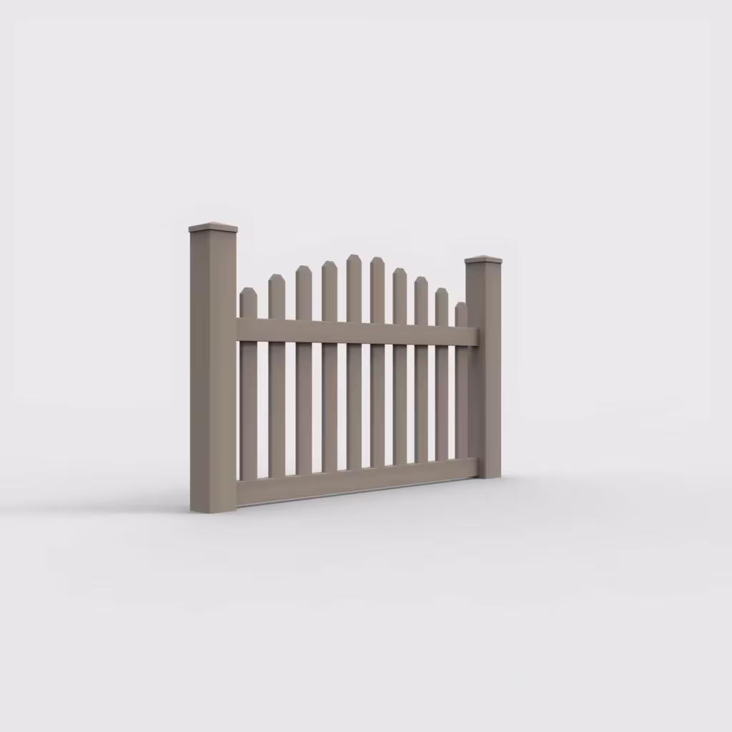 Clay arched picket 3.5 ft fence, right-side view