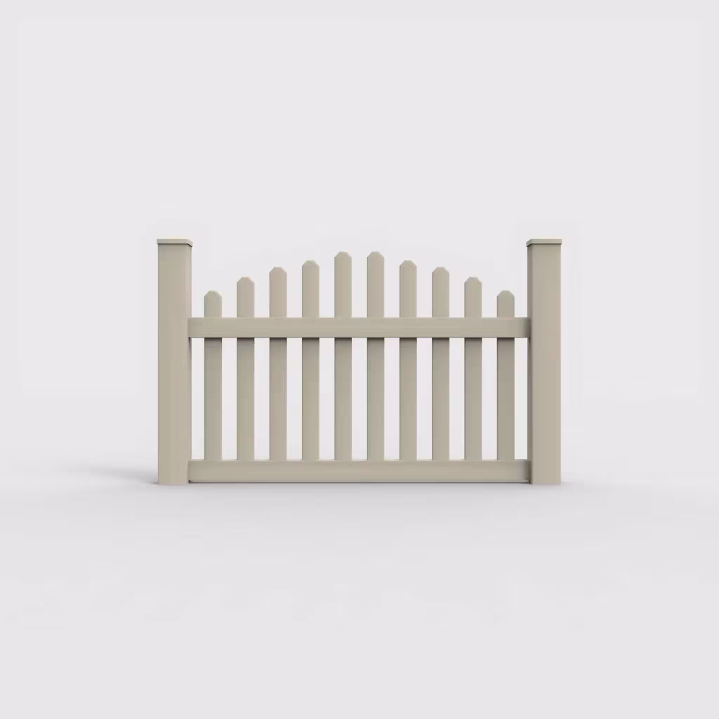 Tan arched picket 3.5 ft fence, front view