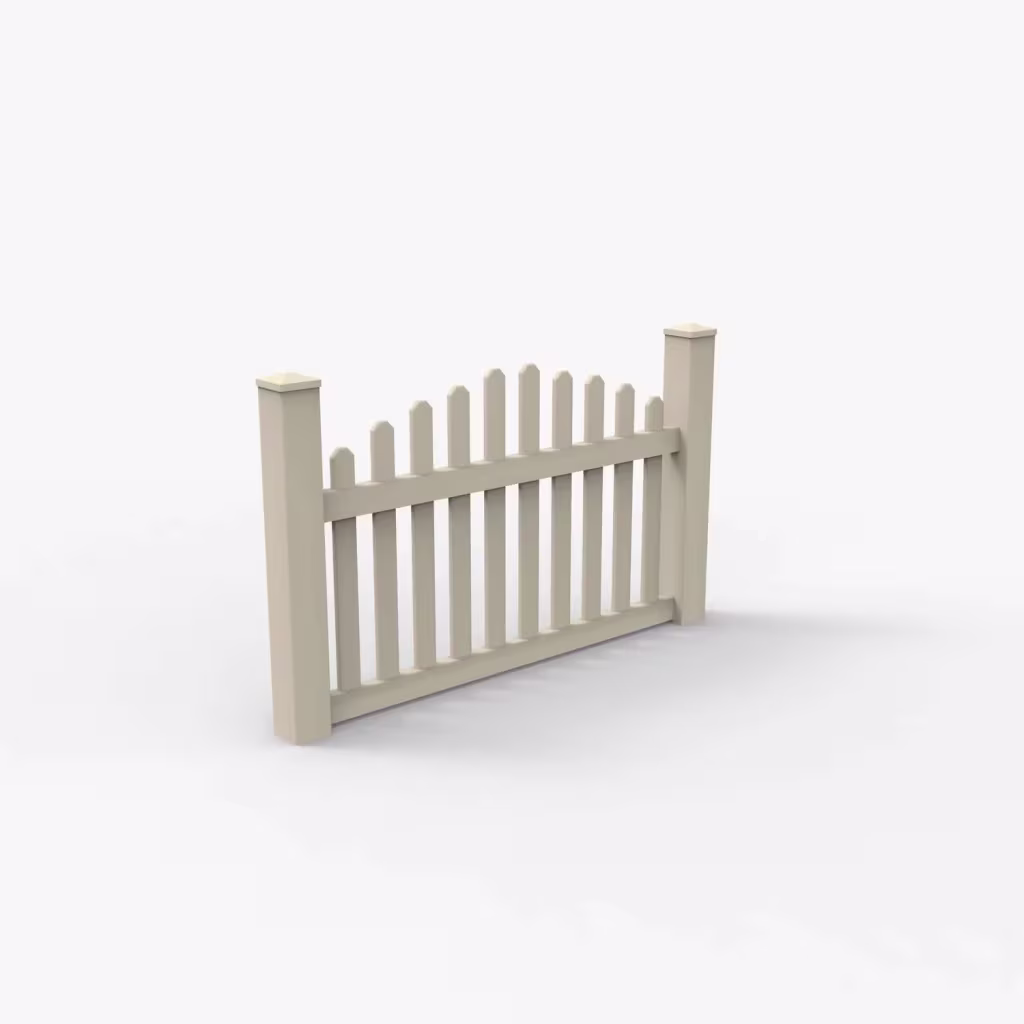 Tan arched picket 3.5 ft fence, main view