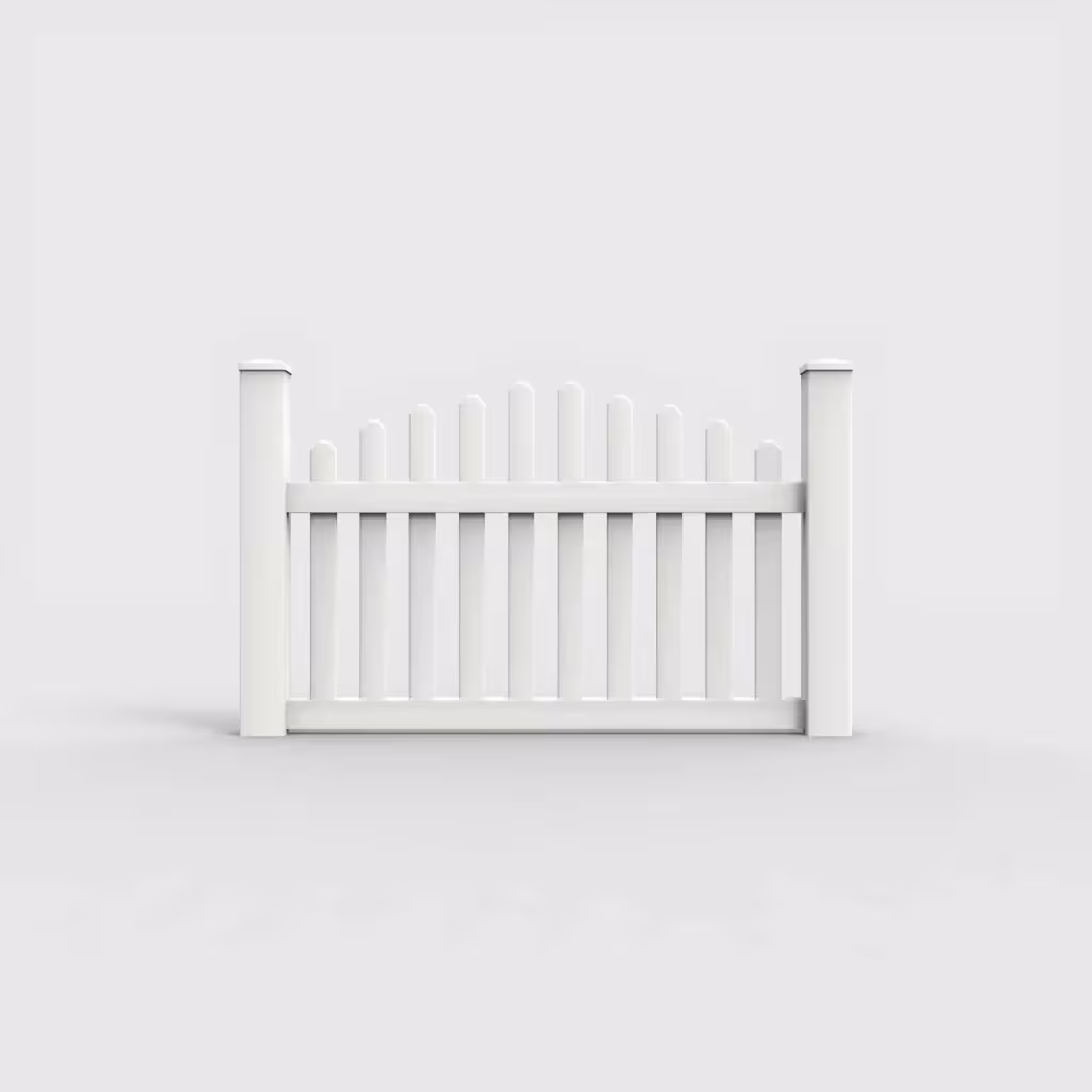 White arched picket 3.5 ft fence, front view