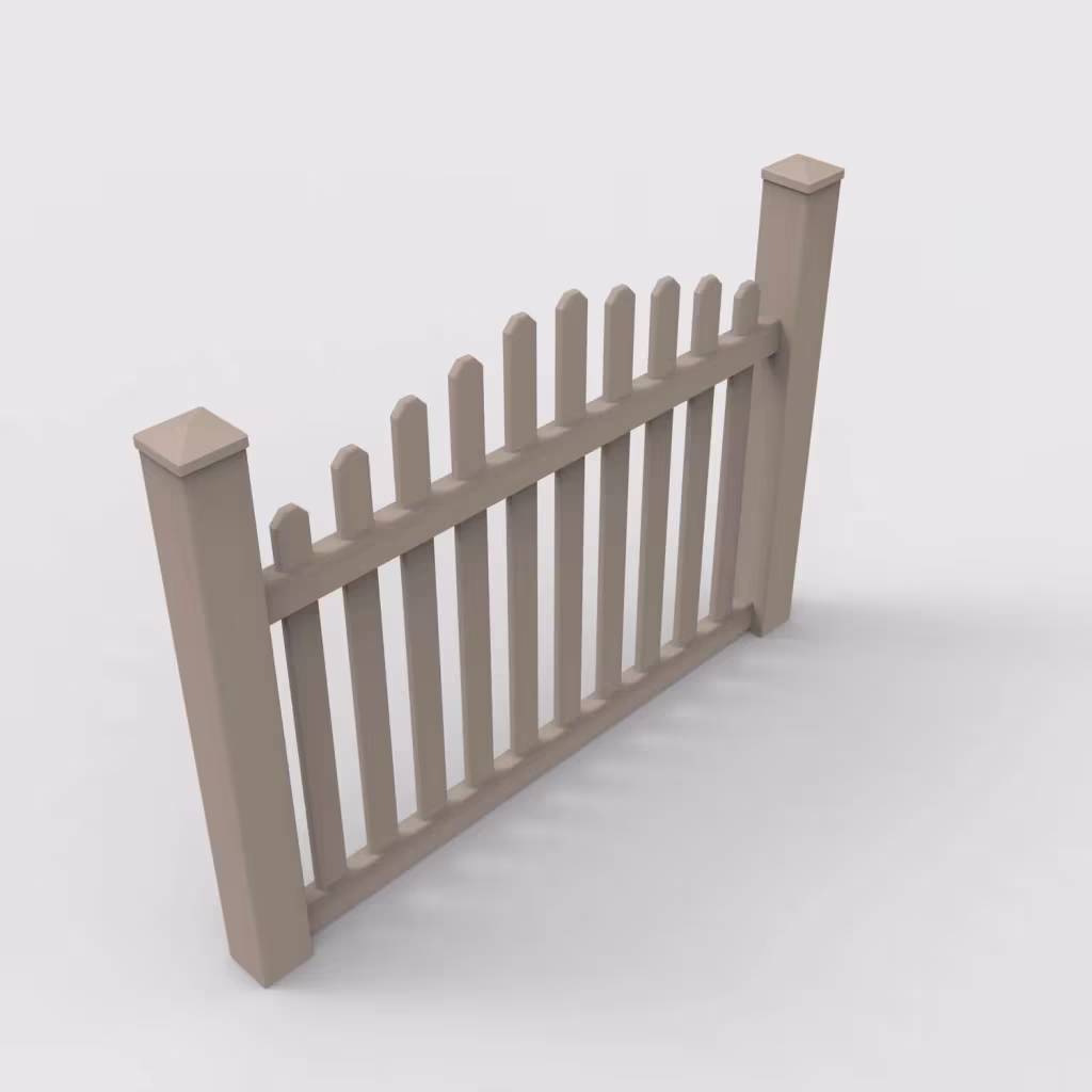 Clay arched picket 4 ft fence, isometric view