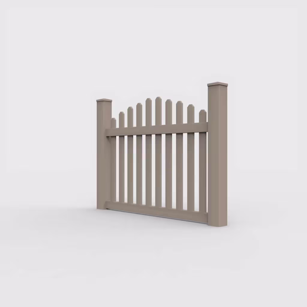 Clay arched picket 4 ft fence, left-side view