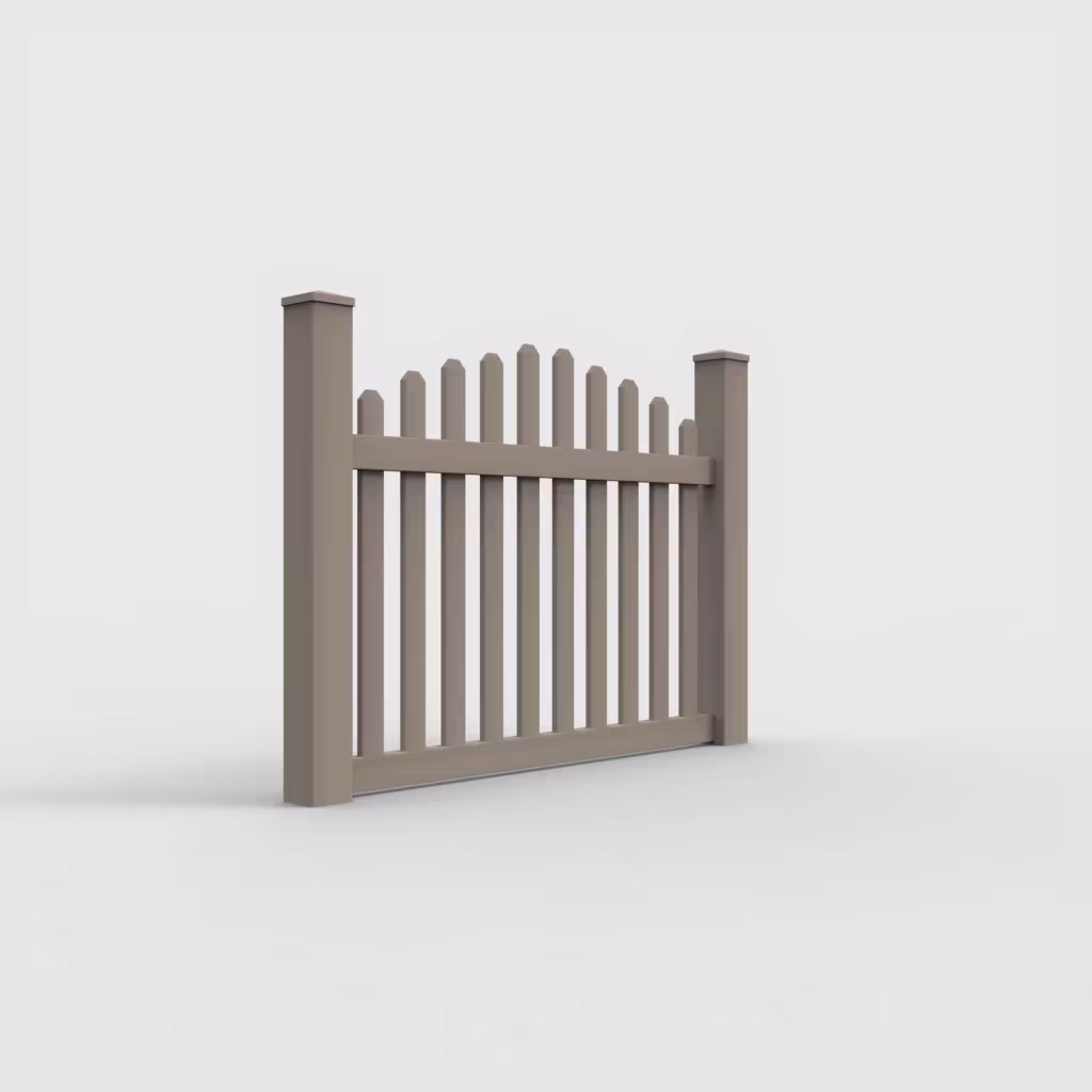Clay arched picket 4 ft fence, right-side view