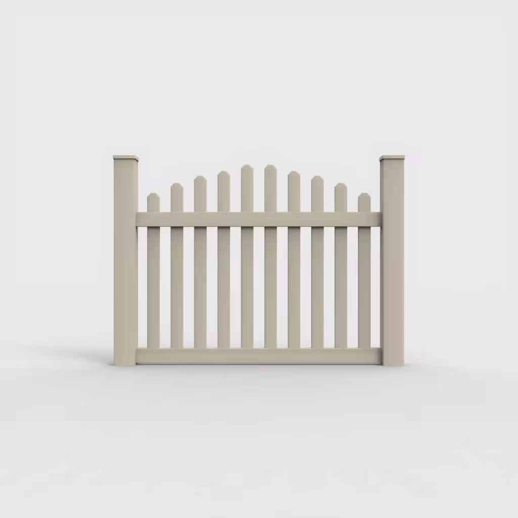 Tan arched picket 4 ft fence, front view