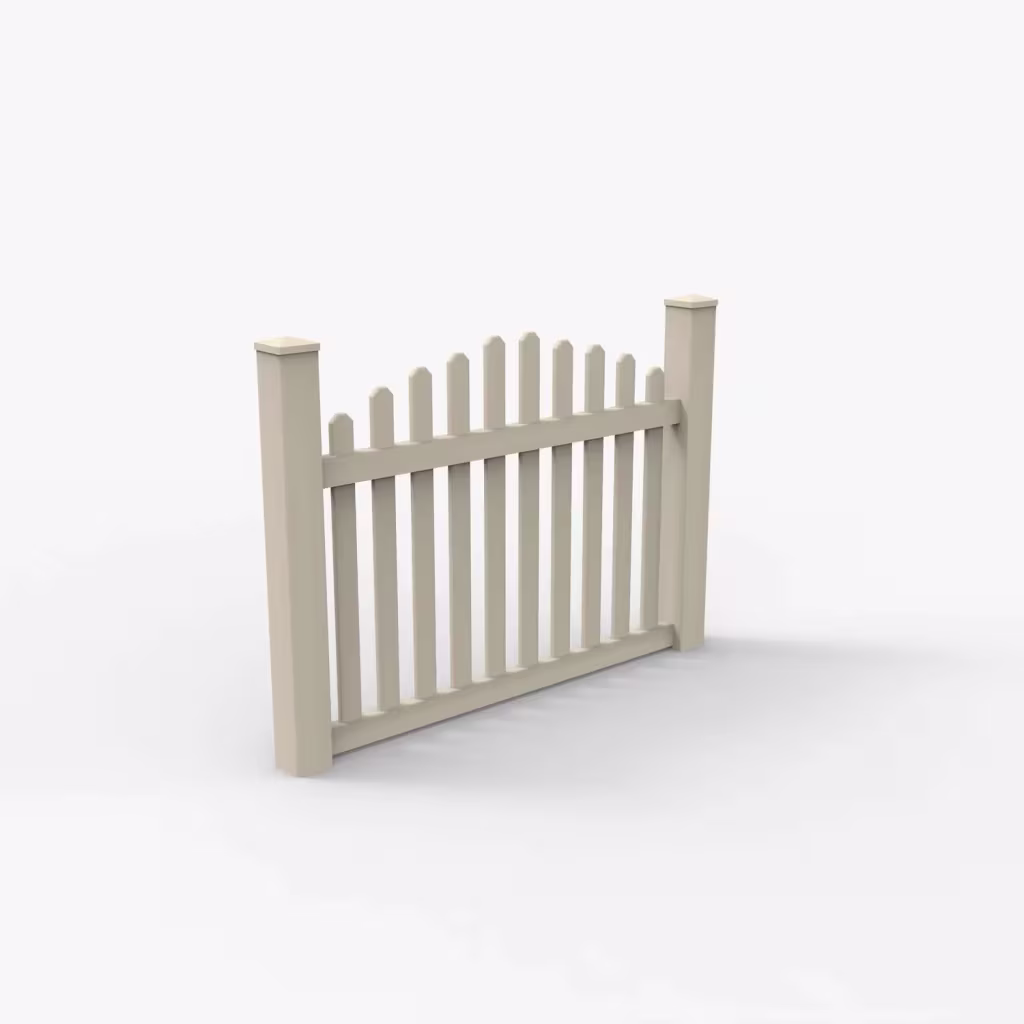 Tan arched picket 4 ft fence, main view