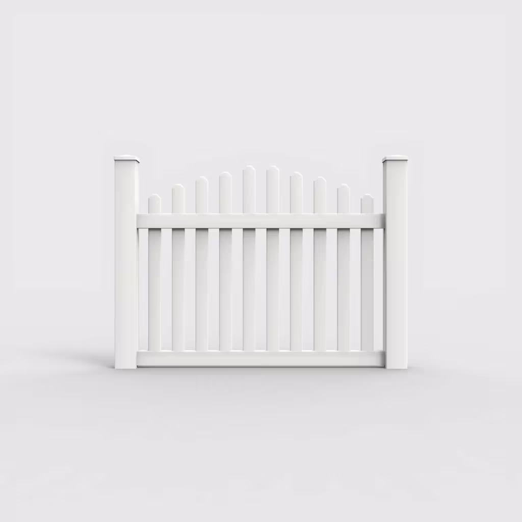 White arched picket 4 ft fence, front view