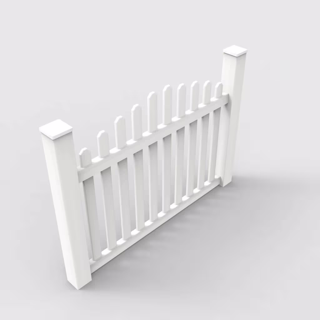 White arched picket 4 ft fence, isometric view