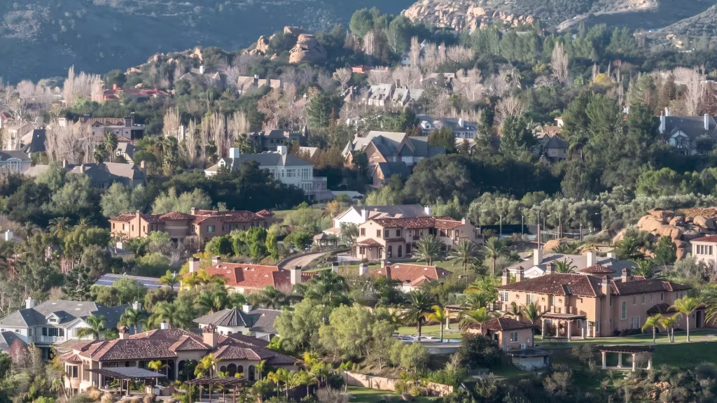 Encino's hillside homes sit tucked among mature trees in this elevated panoramic view
