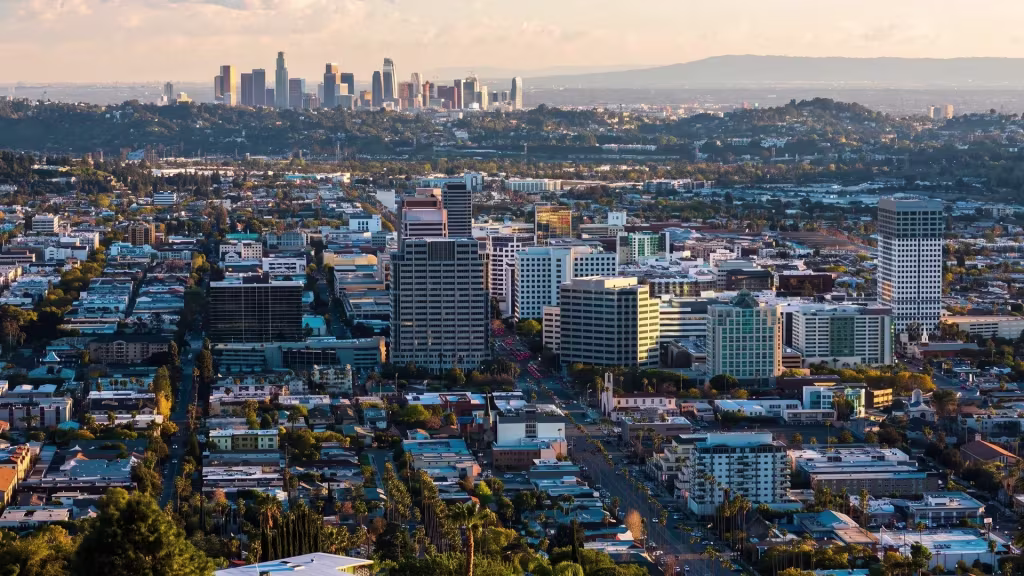 Downtown Glendale's own skyline sits close by, with a much taller skyline rising far beyond it