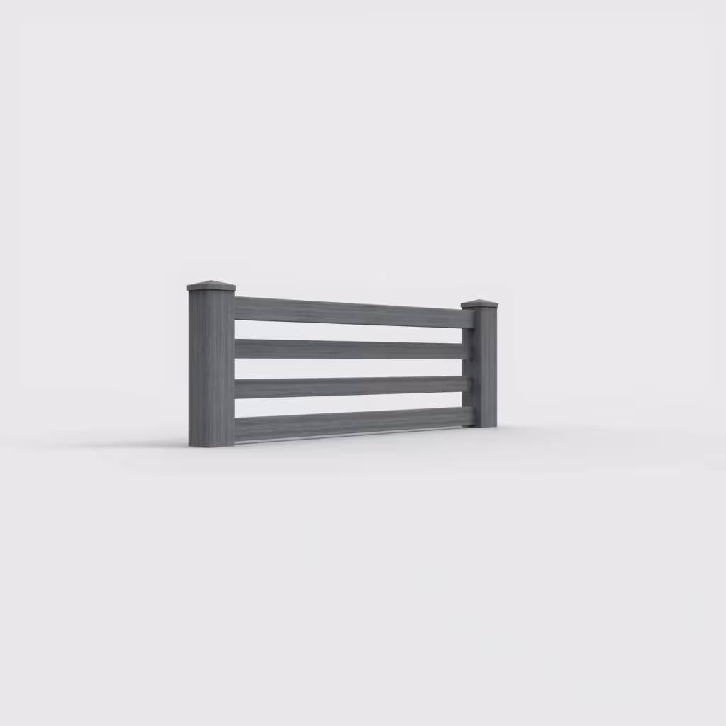 Arctic blend horizontal picket 2 ft wall topper, right-side view