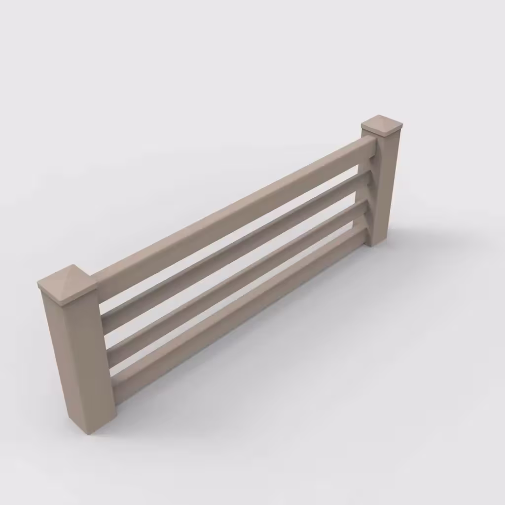 Clay horizontal picket 2 ft wall topper, isometric view