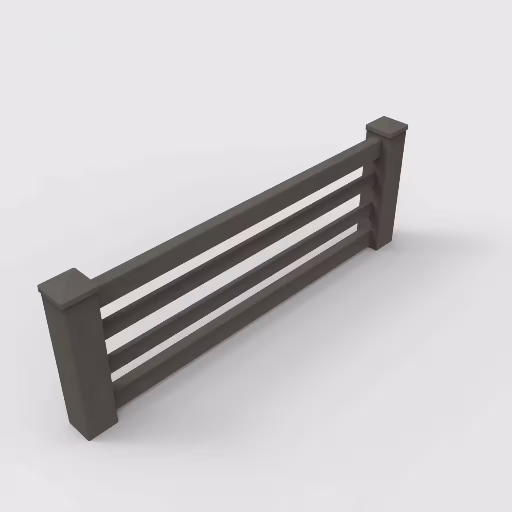 D. walnut horizontal picket 2 ft wall topper, isometric view