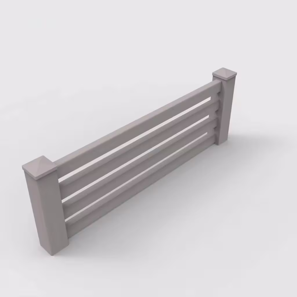 Slate gray horizontal picket 2 ft wall topper, isometric view