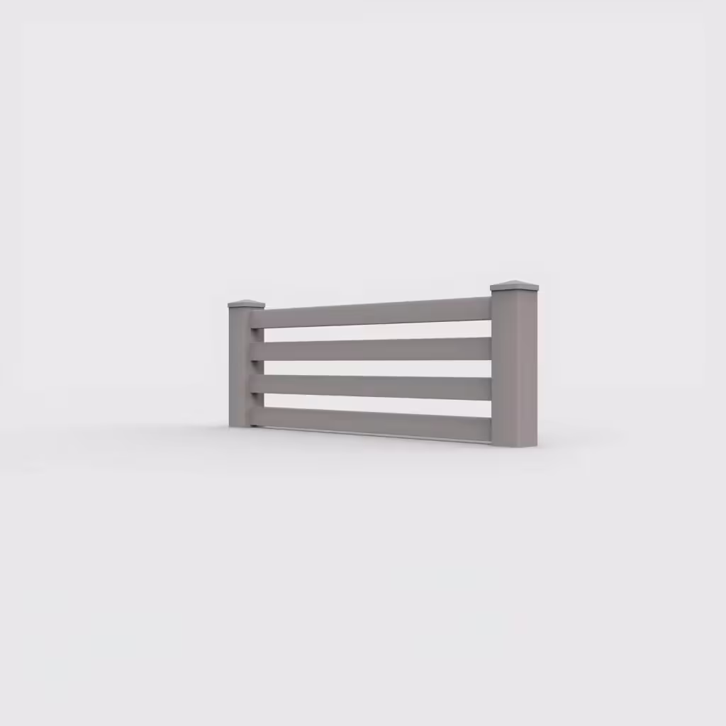 Slate gray horizontal picket 2 ft wall topper, left-side view