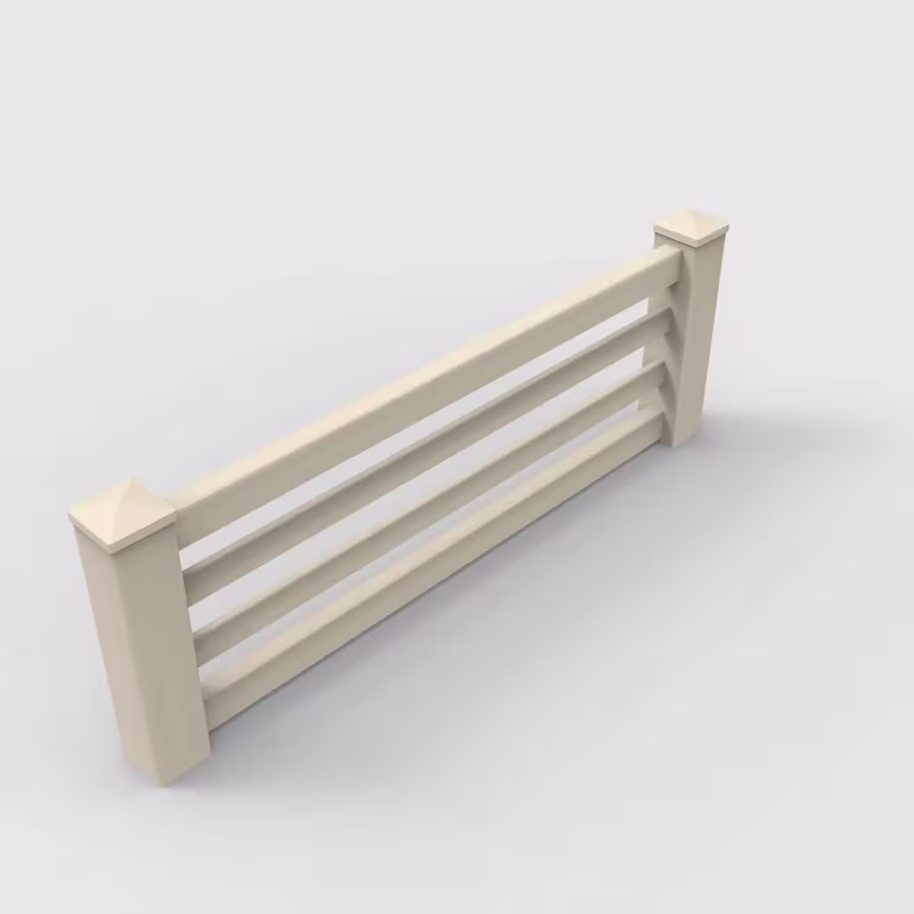 Tan horizontal picket 2 ft wall topper, isometric view