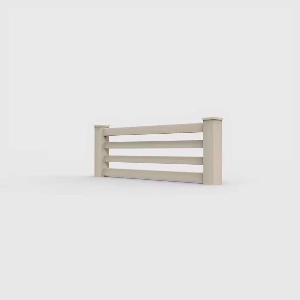 Tan horizontal picket 2 ft wall topper, left-side view