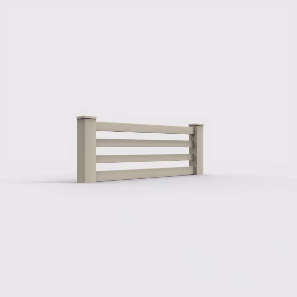 Tan horizontal picket 2 ft wall topper, right-side view