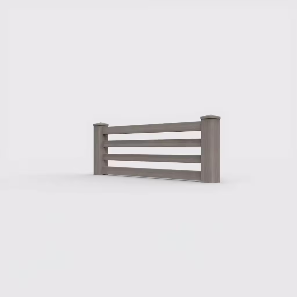 Weathered blend horizontal picket 2 ft wall topper, left-side view
