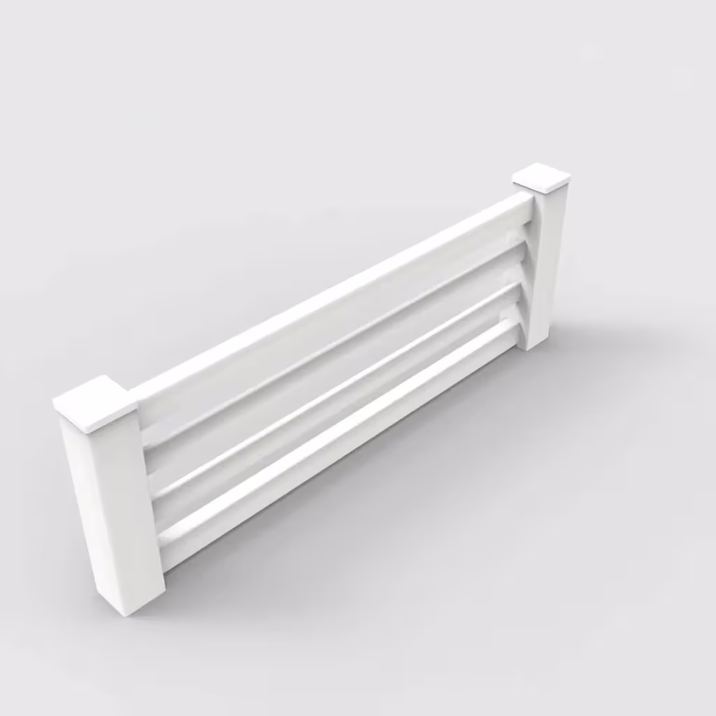 White horizontal picket 2 ft wall topper, isometric view