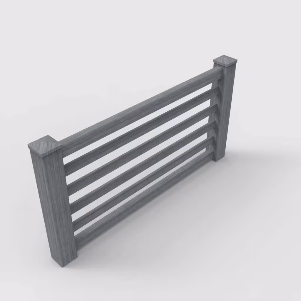 Arctic blend horizontal picket 3 ft wall topper, isometric view