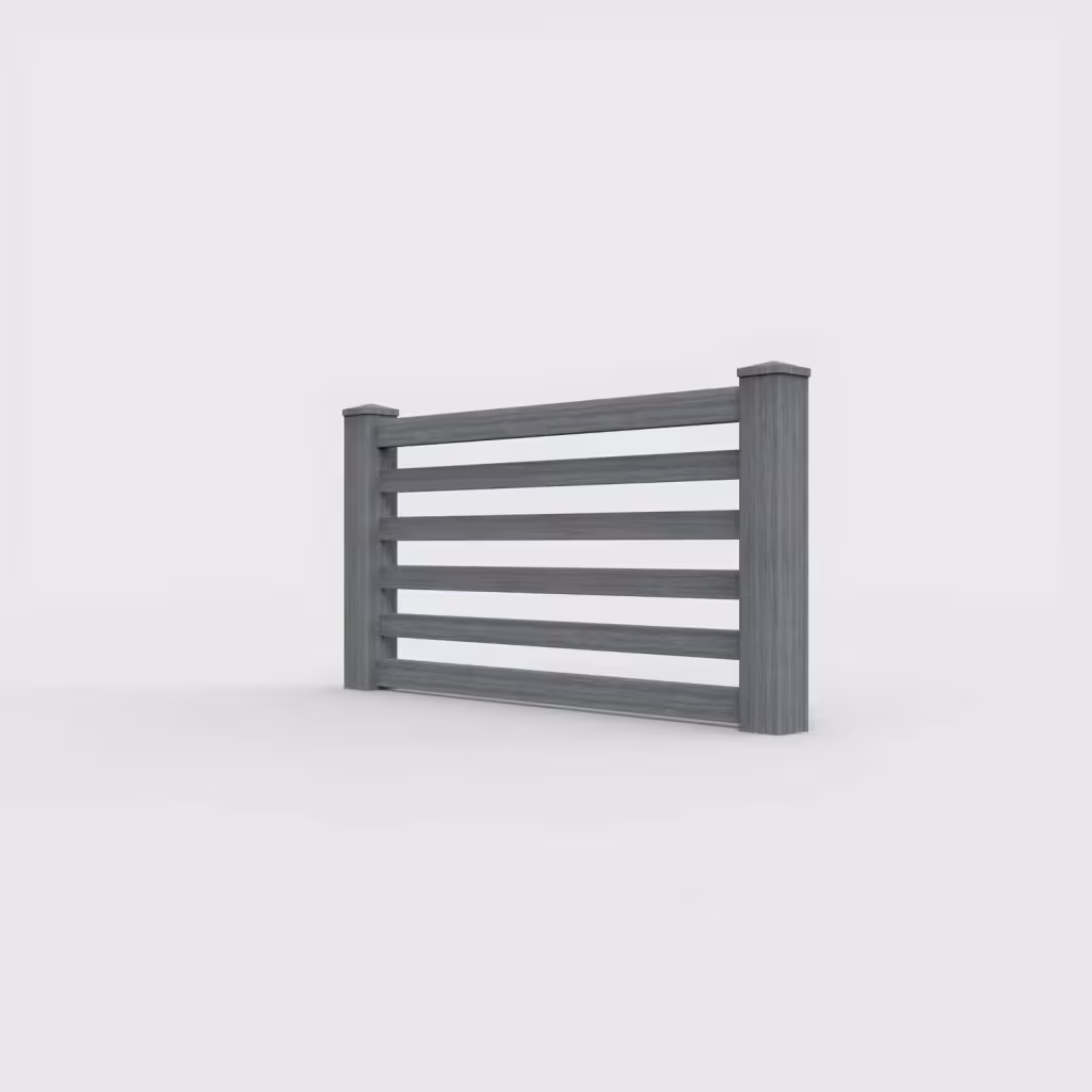 Arctic blend horizontal picket 3 ft wall topper, left-side view