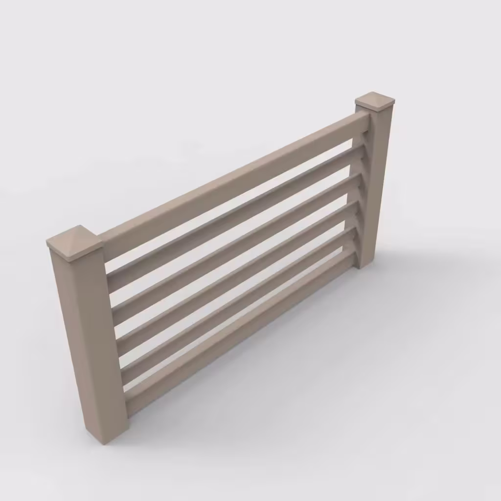 Clay horizontal picket 3 ft wall topper, isometric view