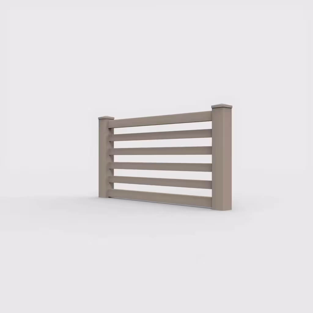 Clay horizontal picket 3 ft wall topper, left-side view