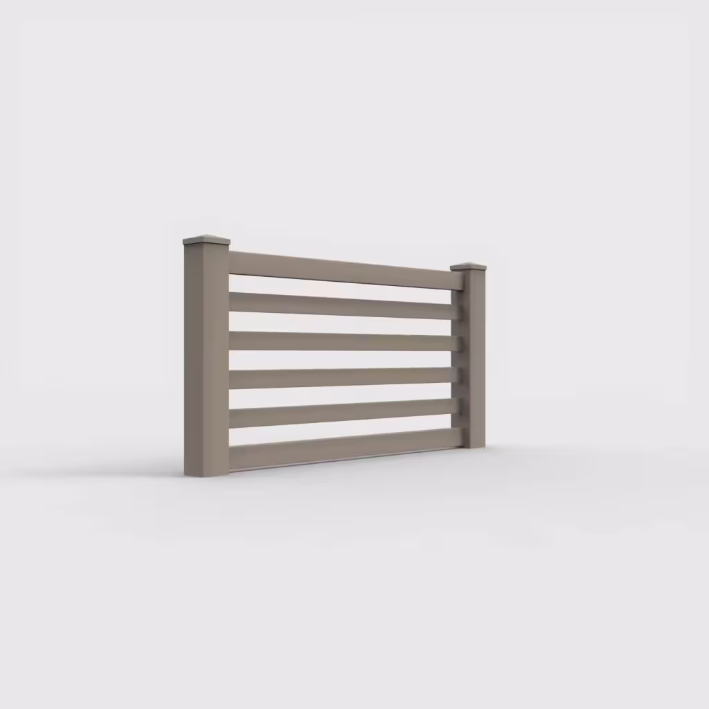Clay horizontal picket 3 ft wall topper, right-side view