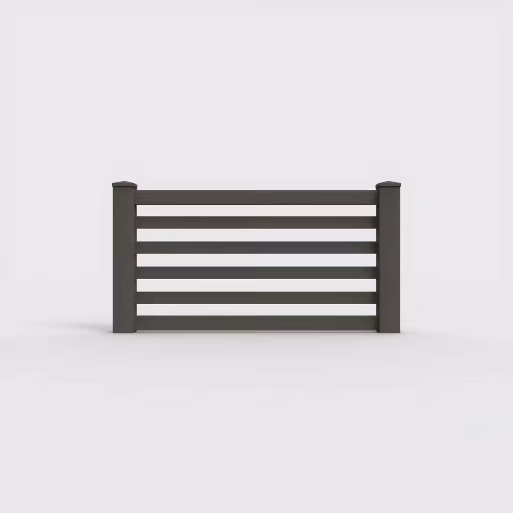 D. walnut horizontal picket 3 ft wall topper, front view