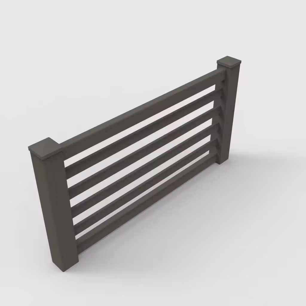 D. walnut horizontal picket 3 ft wall topper, isometric view