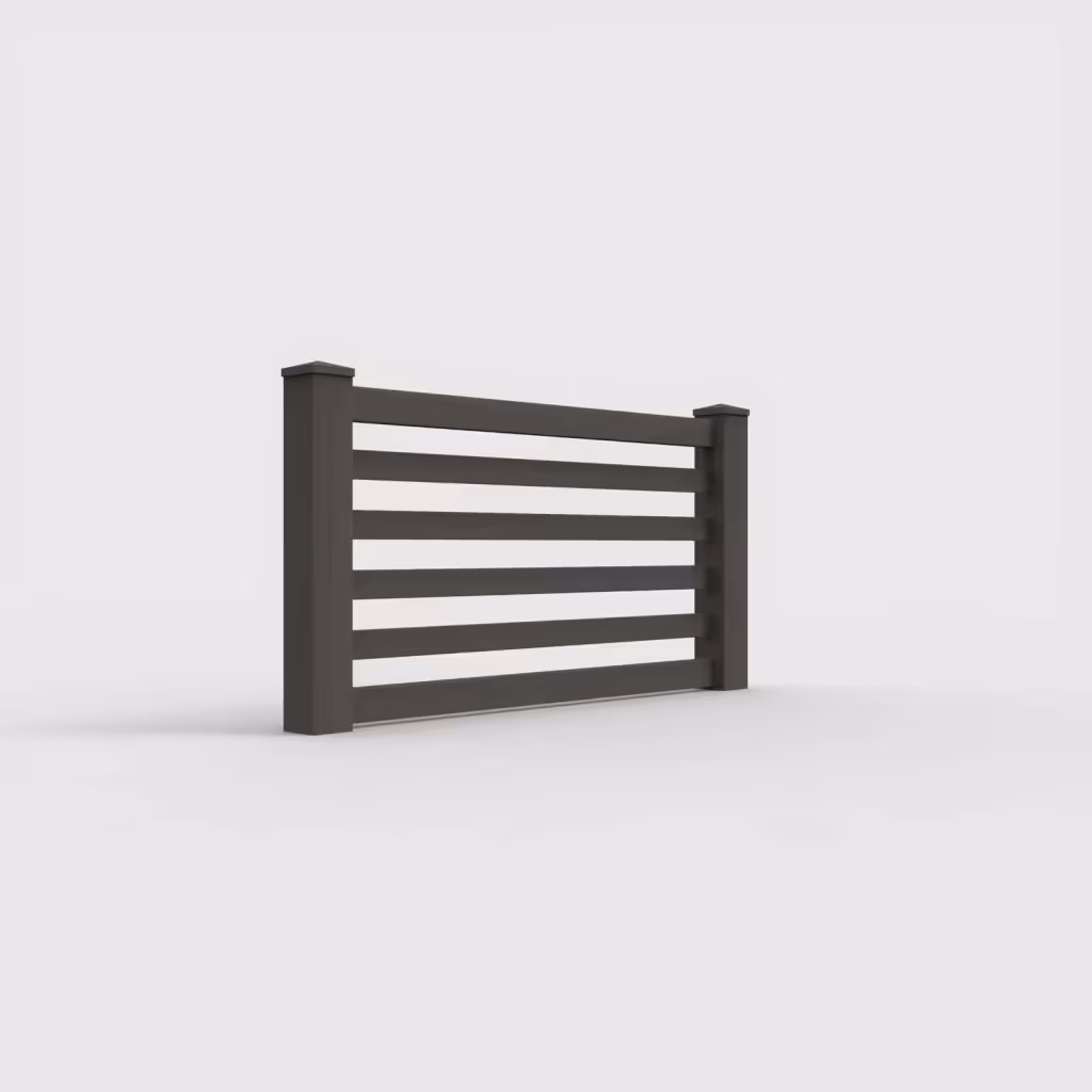 D. walnut horizontal picket 3 ft wall topper, right-side view
