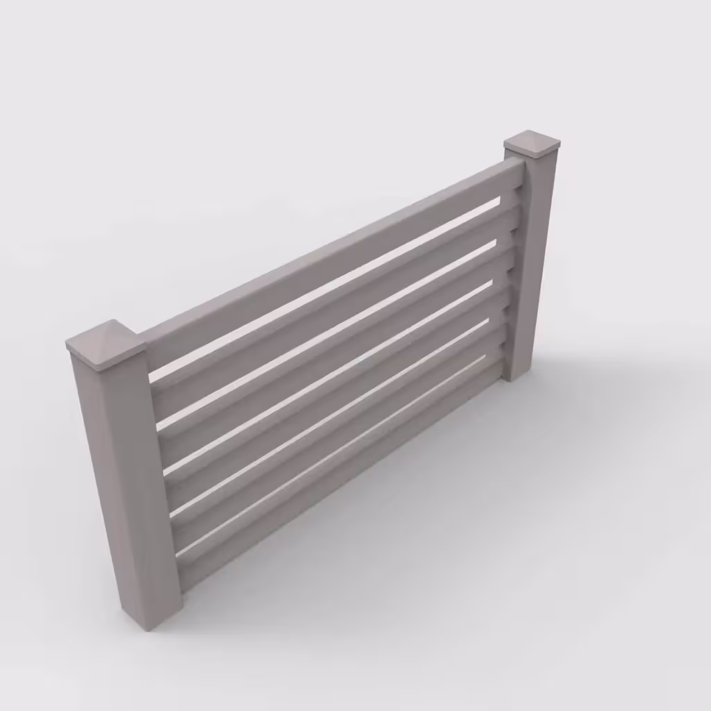Slate gray horizontal picket 3 ft wall topper, isometric view