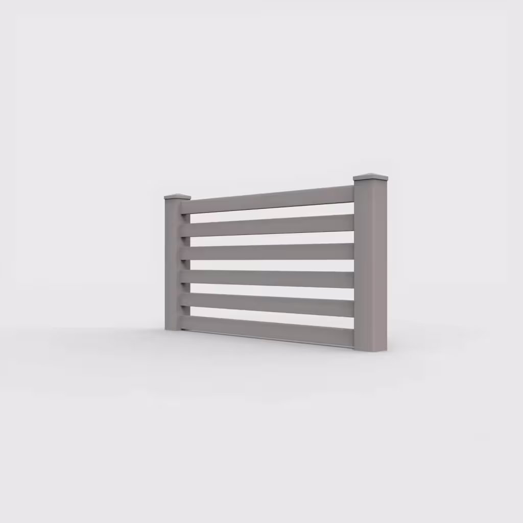Slate gray horizontal picket 3 ft wall topper, left-side view