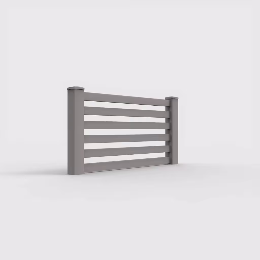 Slate gray horizontal picket 3 ft wall topper, right-side view