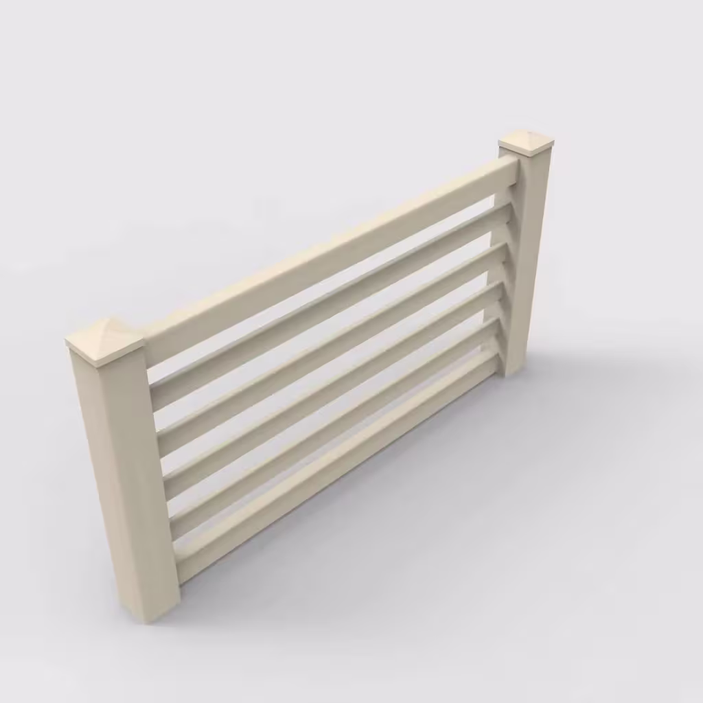 Tan horizontal picket 3 ft wall topper, isometric view