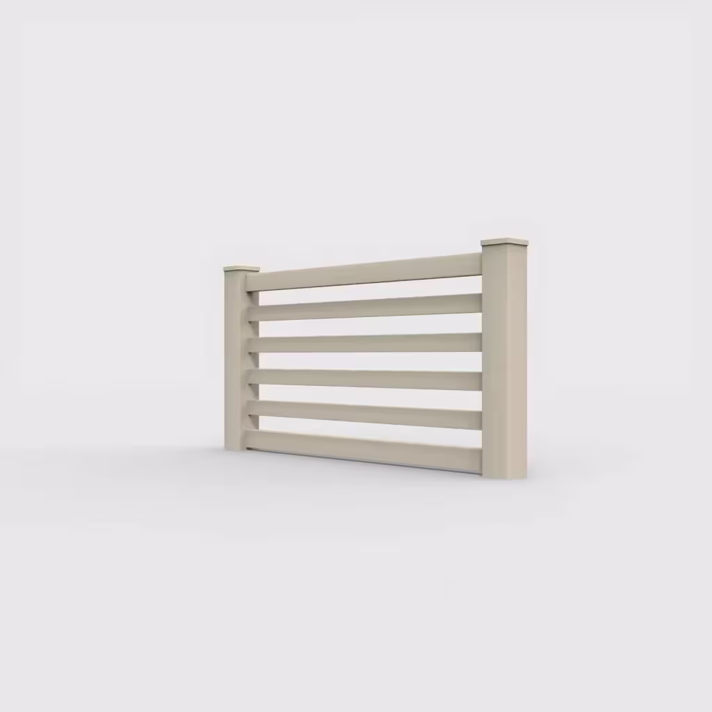 Tan horizontal picket 3 ft wall topper, left-side view