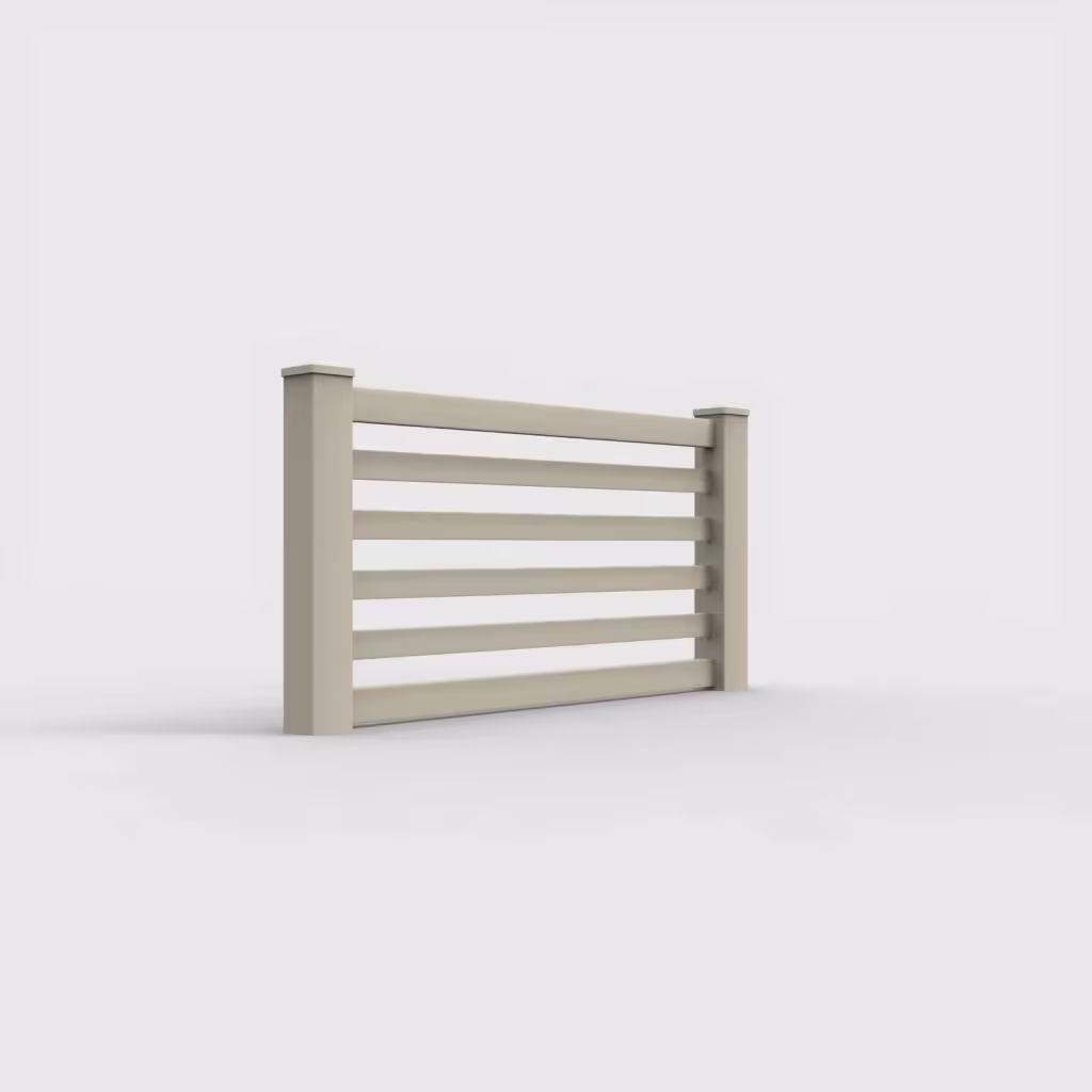 Tan horizontal picket 3 ft wall topper, right-side view