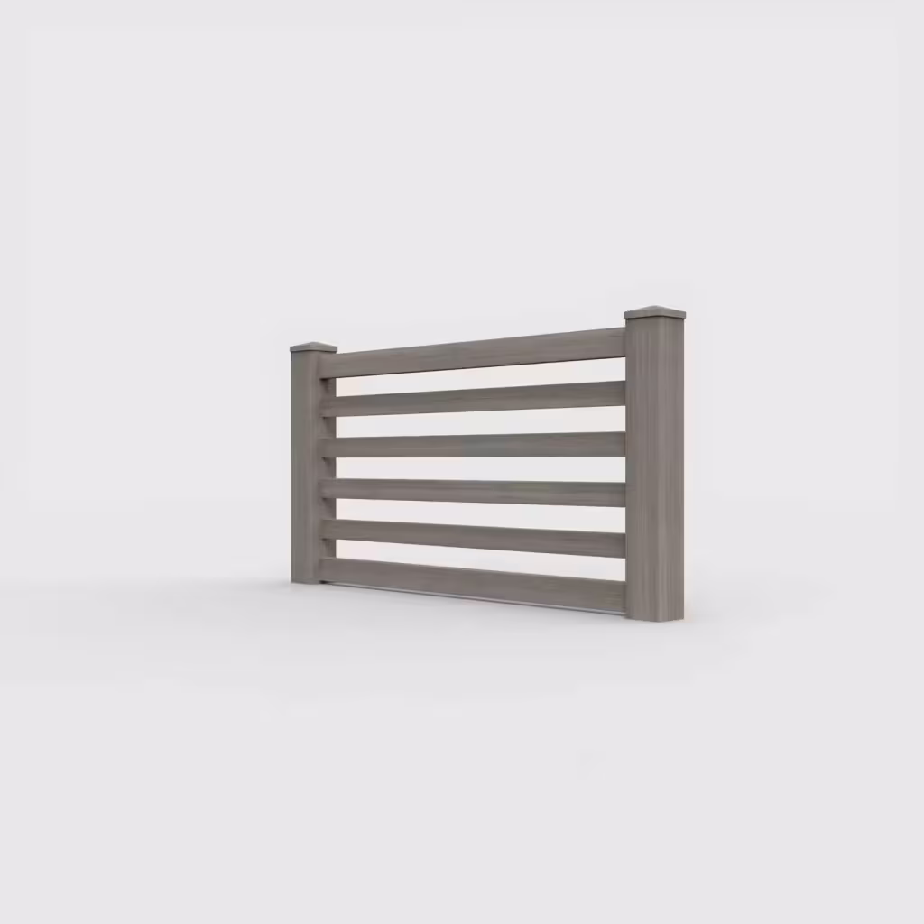 Weathered blend horizontal picket 3 ft wall topper, left-side view