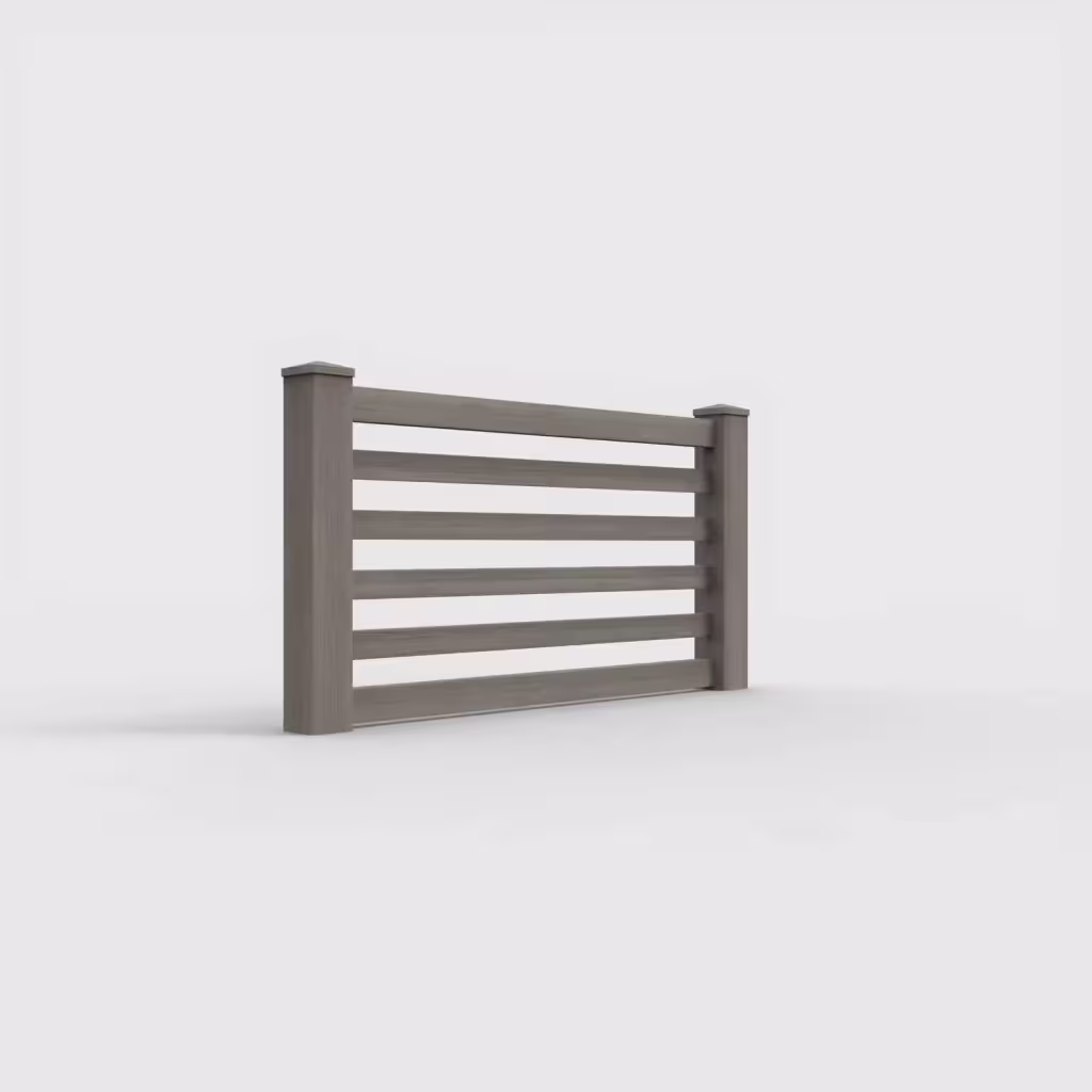 Weathered blend horizontal picket 3 ft wall topper, right-side view