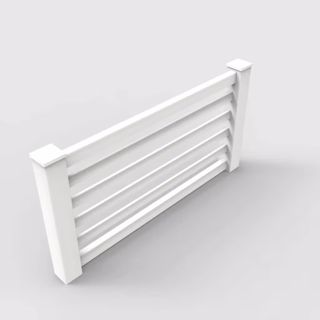 White horizontal picket 3 ft wall topper, isometric view