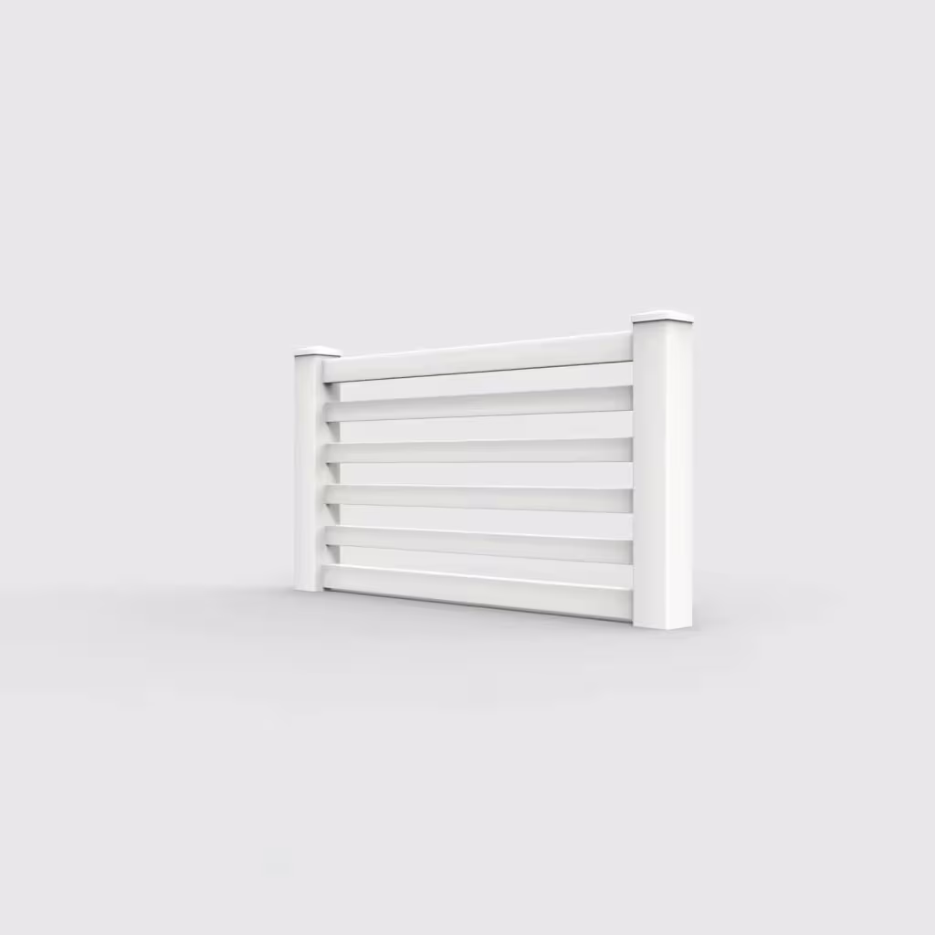 White horizontal picket 3 ft wall topper, left-side view