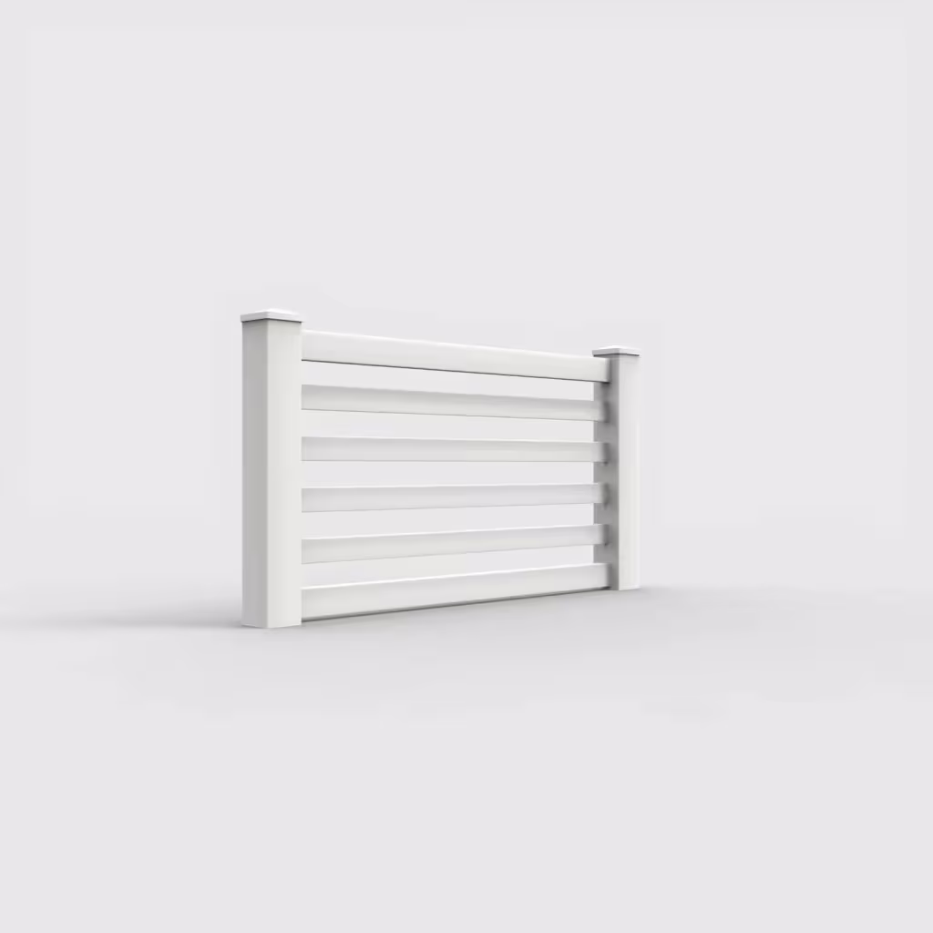White horizontal picket 3 ft wall topper, right-side view