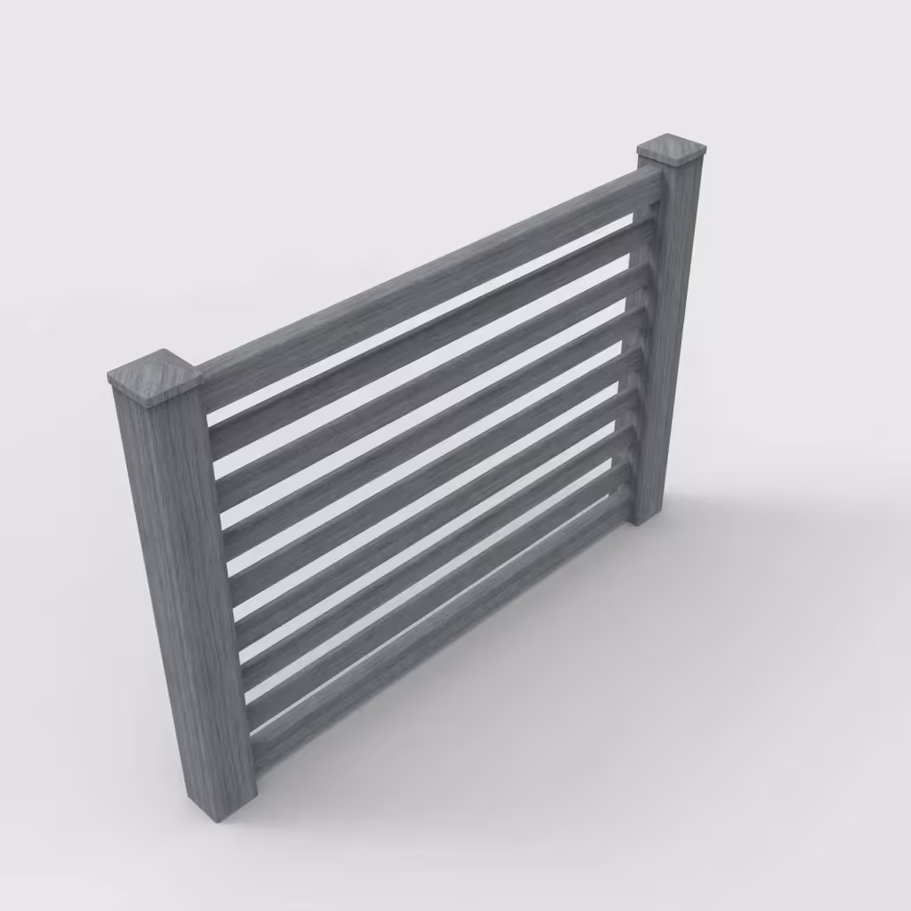 Arctic blend horizontal picket 4 ft fence, isometric view