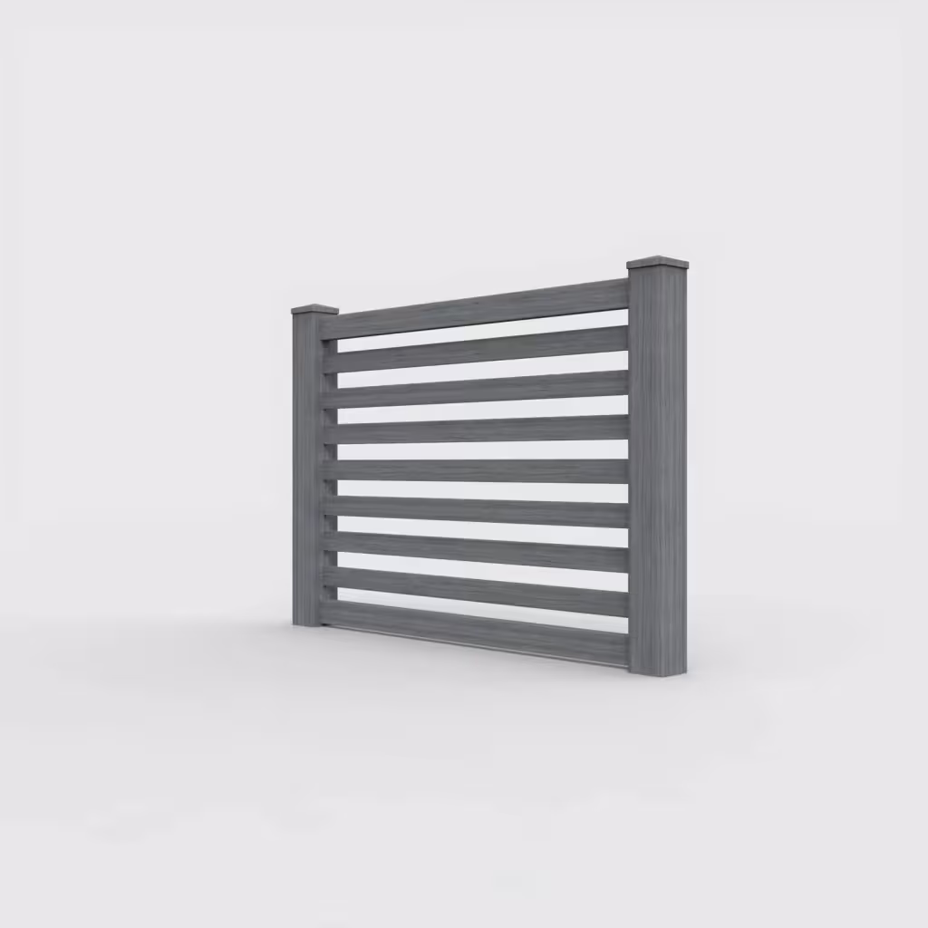 Arctic blend horizontal picket 4 ft fence, left-side view