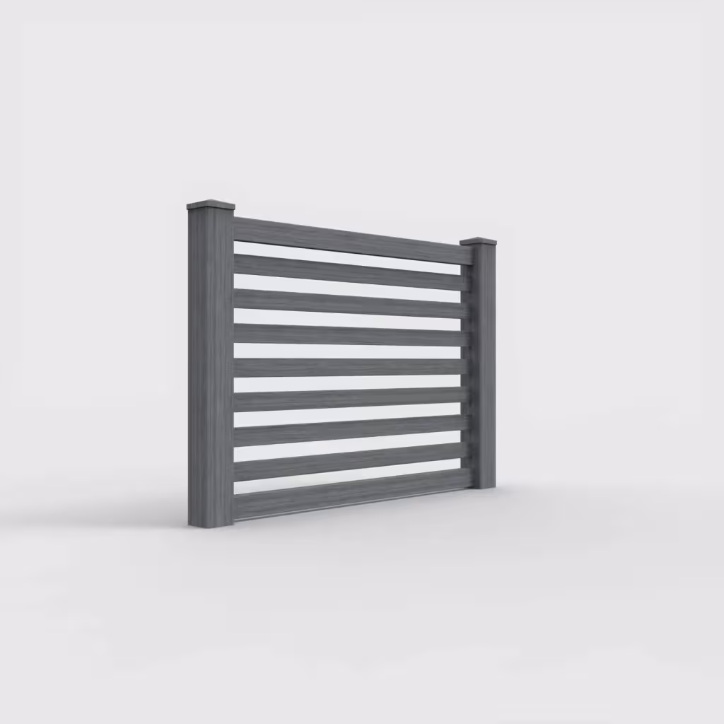 Arctic blend horizontal picket 4 ft fence, right-side view