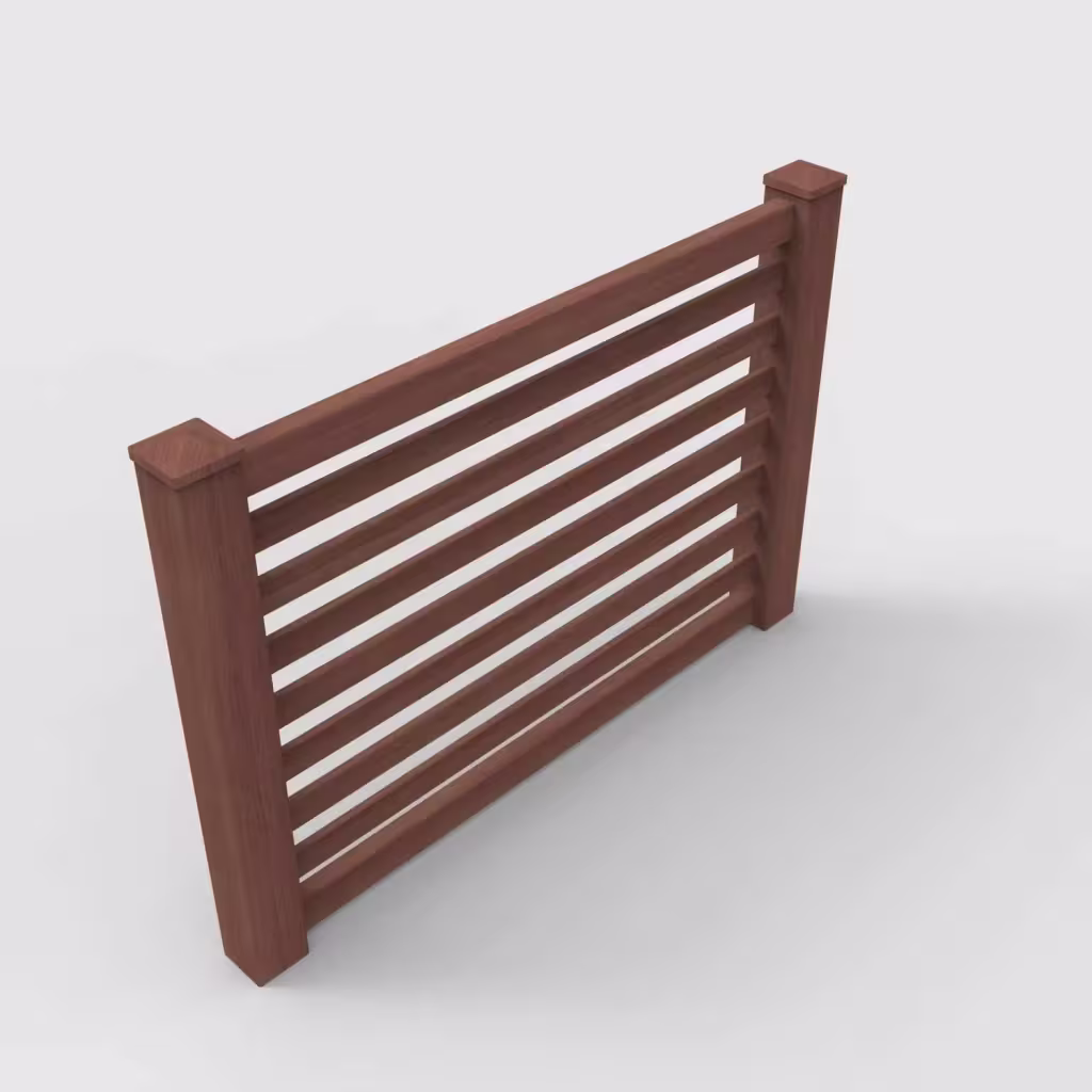 Brazilian blend horizontal picket 4 ft fence, isometric view