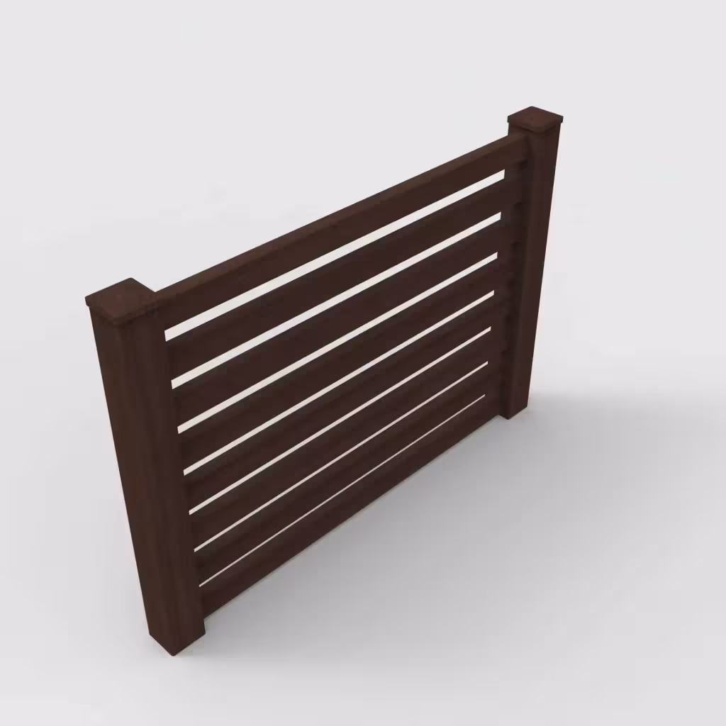 D. sequoia horizontal picket 4 ft fence, isometric view