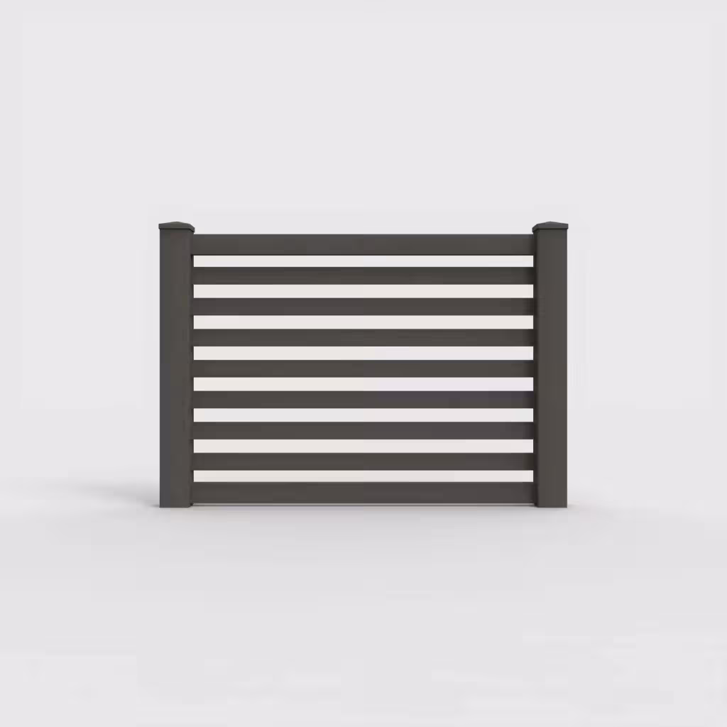 D. walnut horizontal picket 4 ft fence, front view
